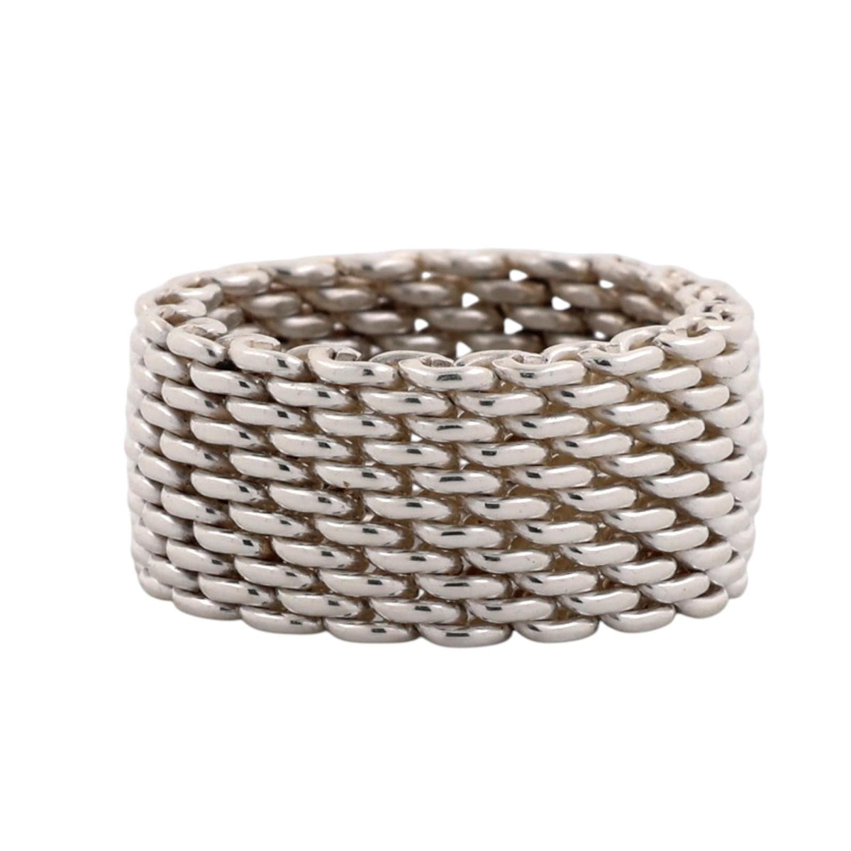 Tiffany & Co. Somerset Mesh Ring Sterling Silver 925 10mm Size 6.25