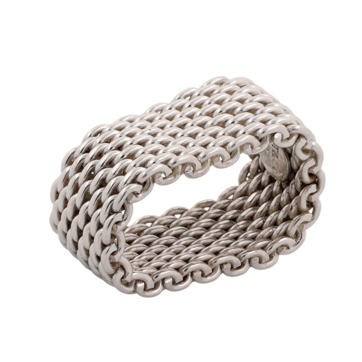 Tiffany & Co. Somerset Mesh Ring Sterling Silver 925 10mm Size 6.25