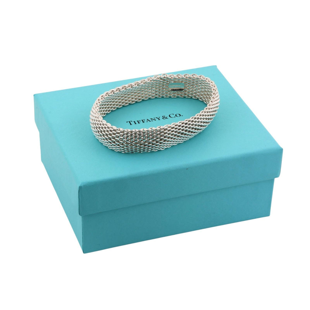Tiffany & Co. Somerset Mesh Bangle Bracelet Sterling Silver 925 15.55mm 8"