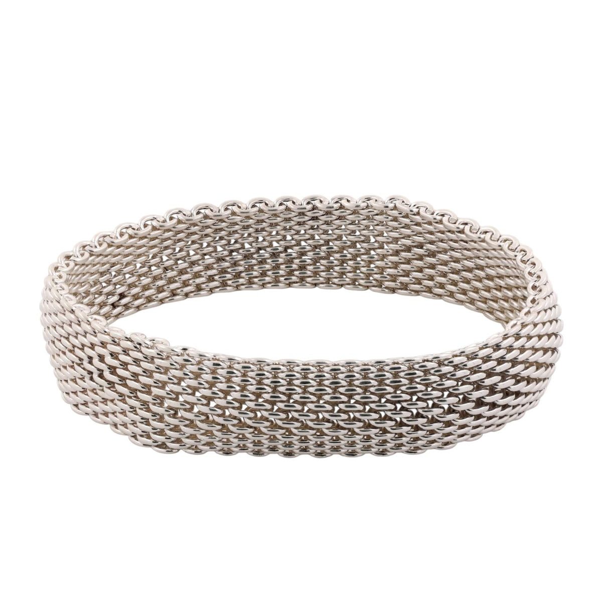 Tiffany & Co. Somerset Mesh Bangle Bracelet Sterling Silver 925 15.55mm 8"