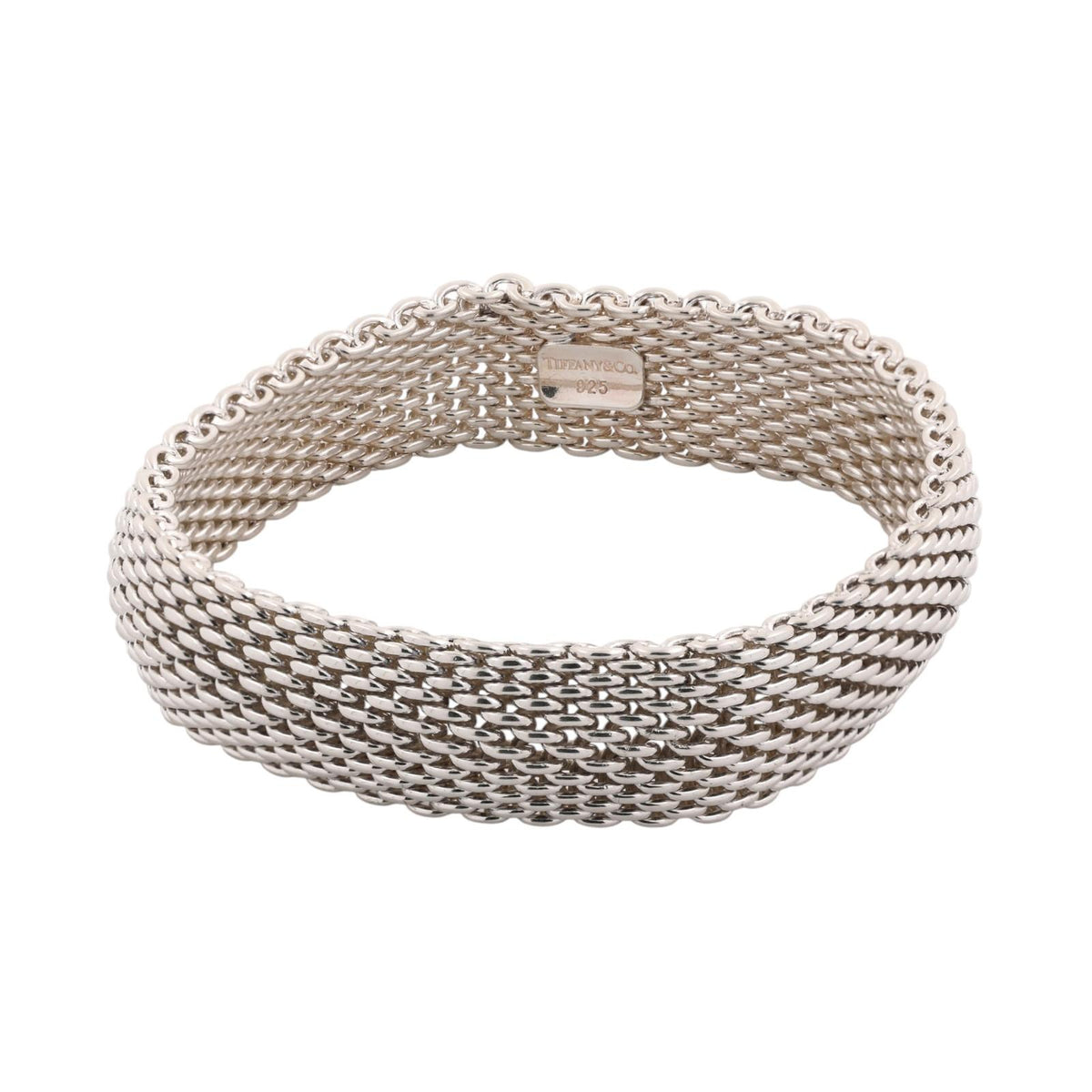 Tiffany & Co. Somerset Mesh Bangle Bracelet Sterling Silver 925 15.55mm 8"