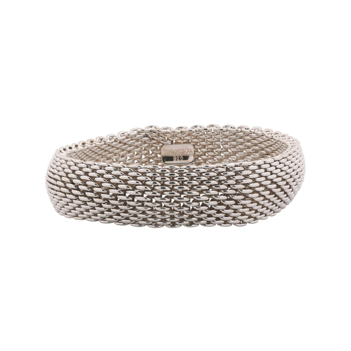 Tiffany & Co. Somerset Mesh Bangle Bracelet Sterling Silver 925 15.55mm 8"