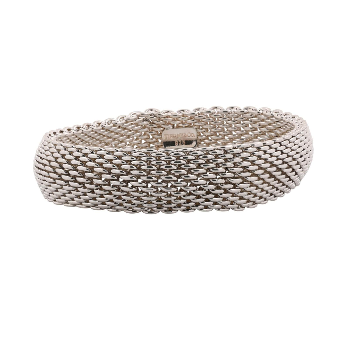 Tiffany & Co. Somerset Mesh Bangle Bracelet Sterling Silver 925 15.55mm 8"