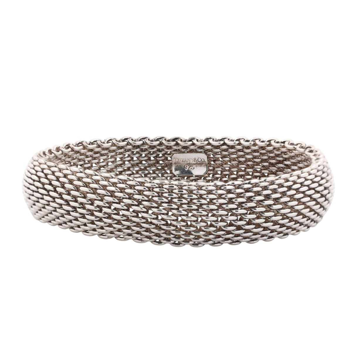 Tiffany & Co. Somerset Mesh Bangle Bracelet Sterling Silver 925 15.8mm 7.75"