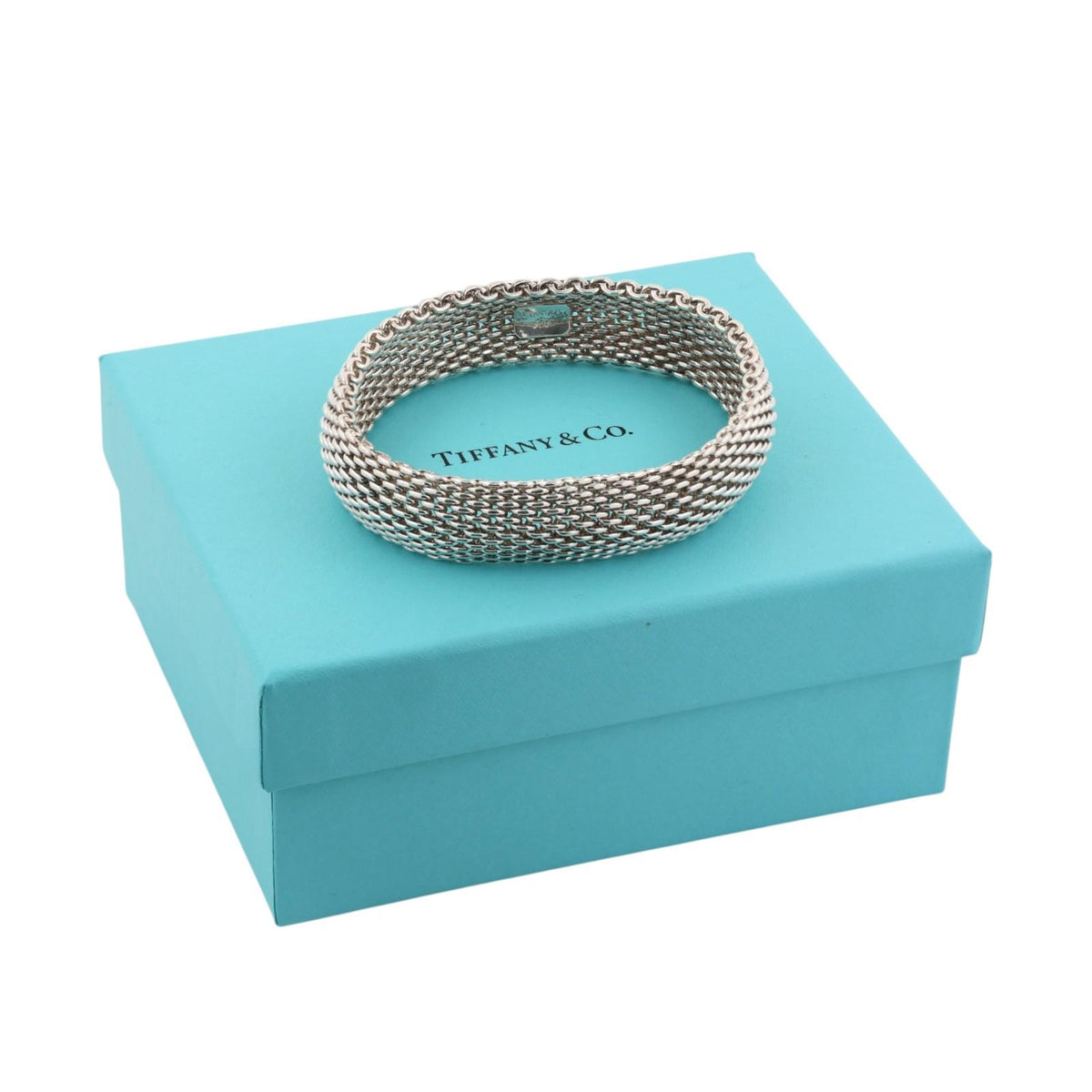 Tiffany & Co. Somerset Mesh Bangle Bracelet Sterling Silver 925 15.8mm 7.75"