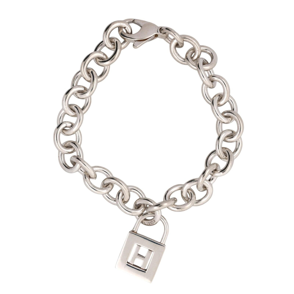 Tiffany & Co. Letter H Padlock Charm Bracelet Sterling Silver 925 7.5"