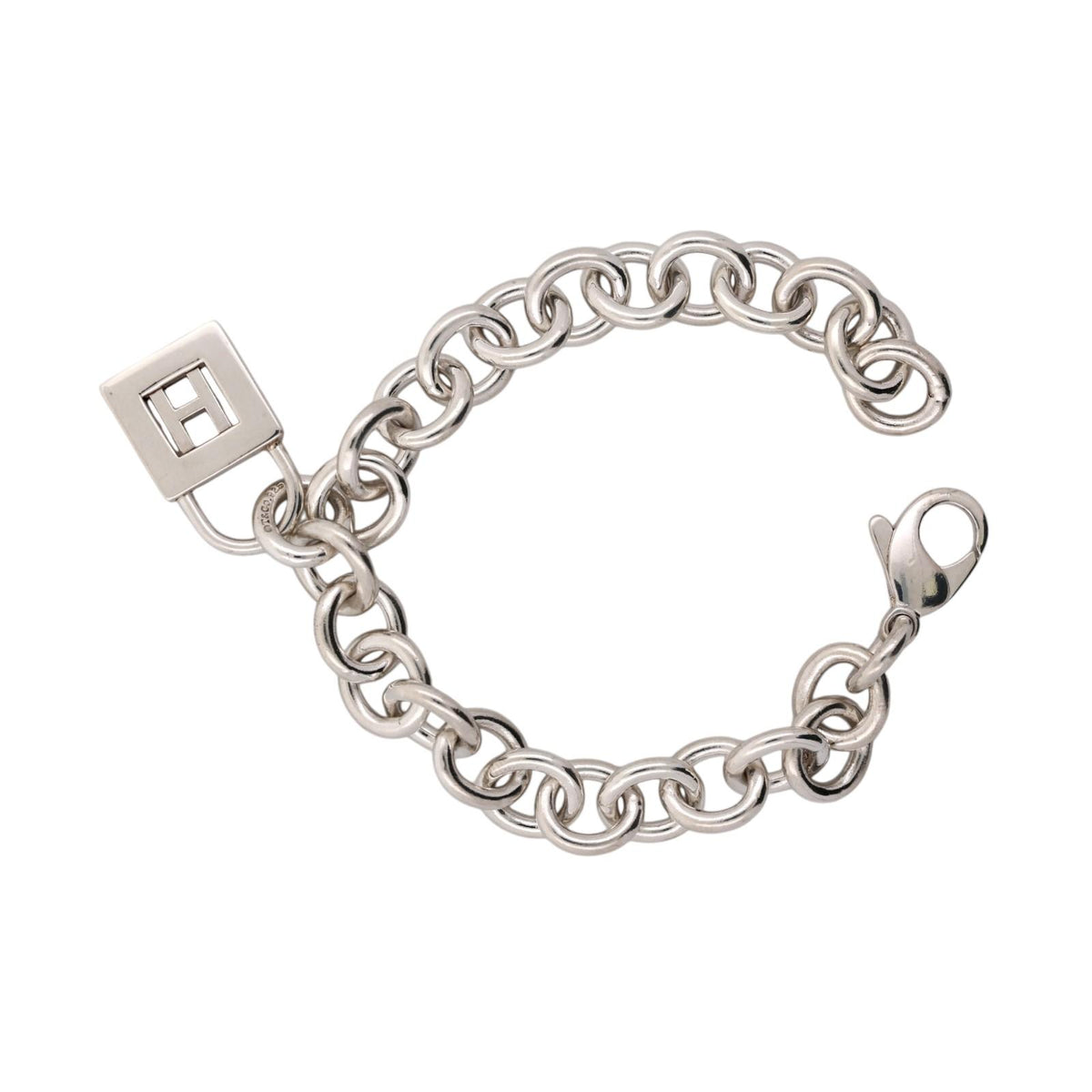 Tiffany & Co. Letter H Padlock Charm Bracelet Sterling Silver 925 7.5"