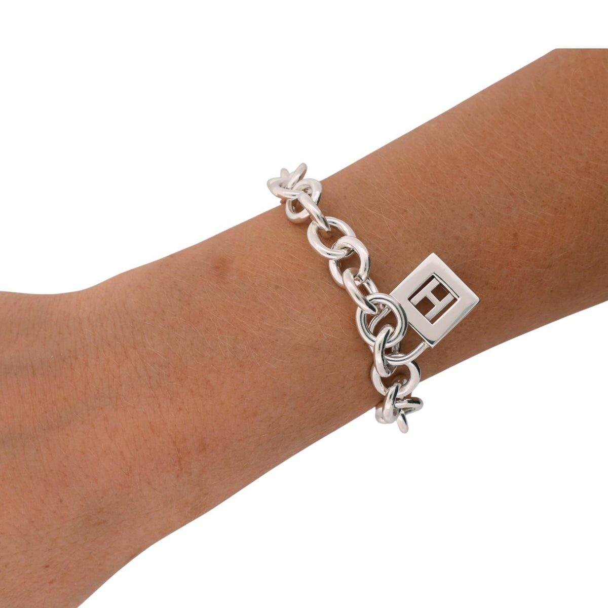 Tiffany & Co. Letter H Padlock Charm Bracelet Sterling Silver 925 7.5"
