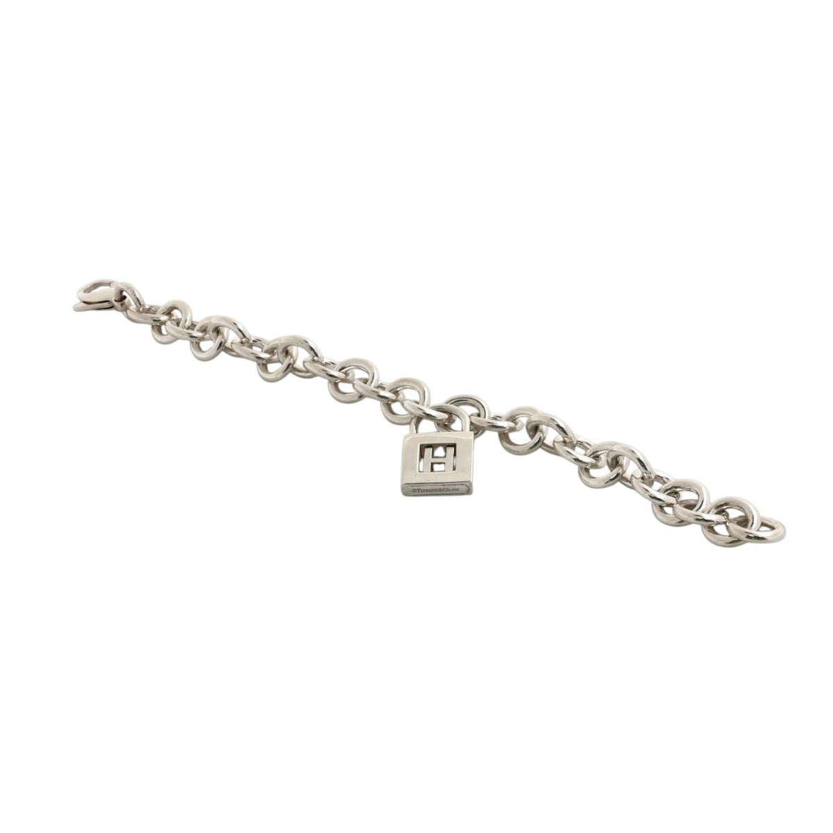 Tiffany & Co. Letter H Padlock Charm Bracelet Sterling Silver 925 7.5"
