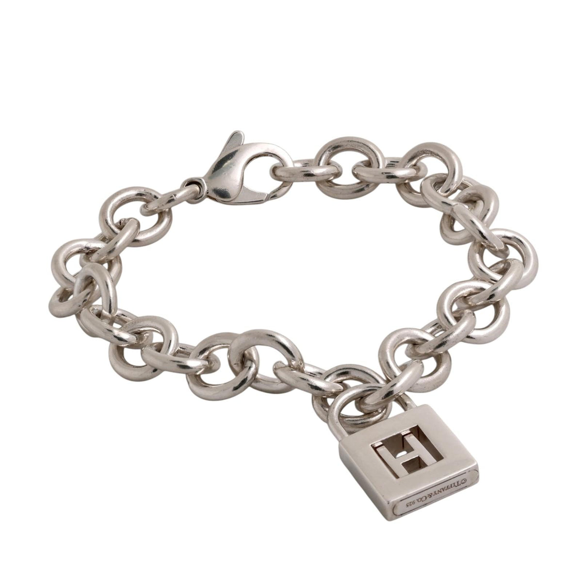 Tiffany & Co. Letter H Padlock Charm Bracelet Sterling Silver 925 7.5"