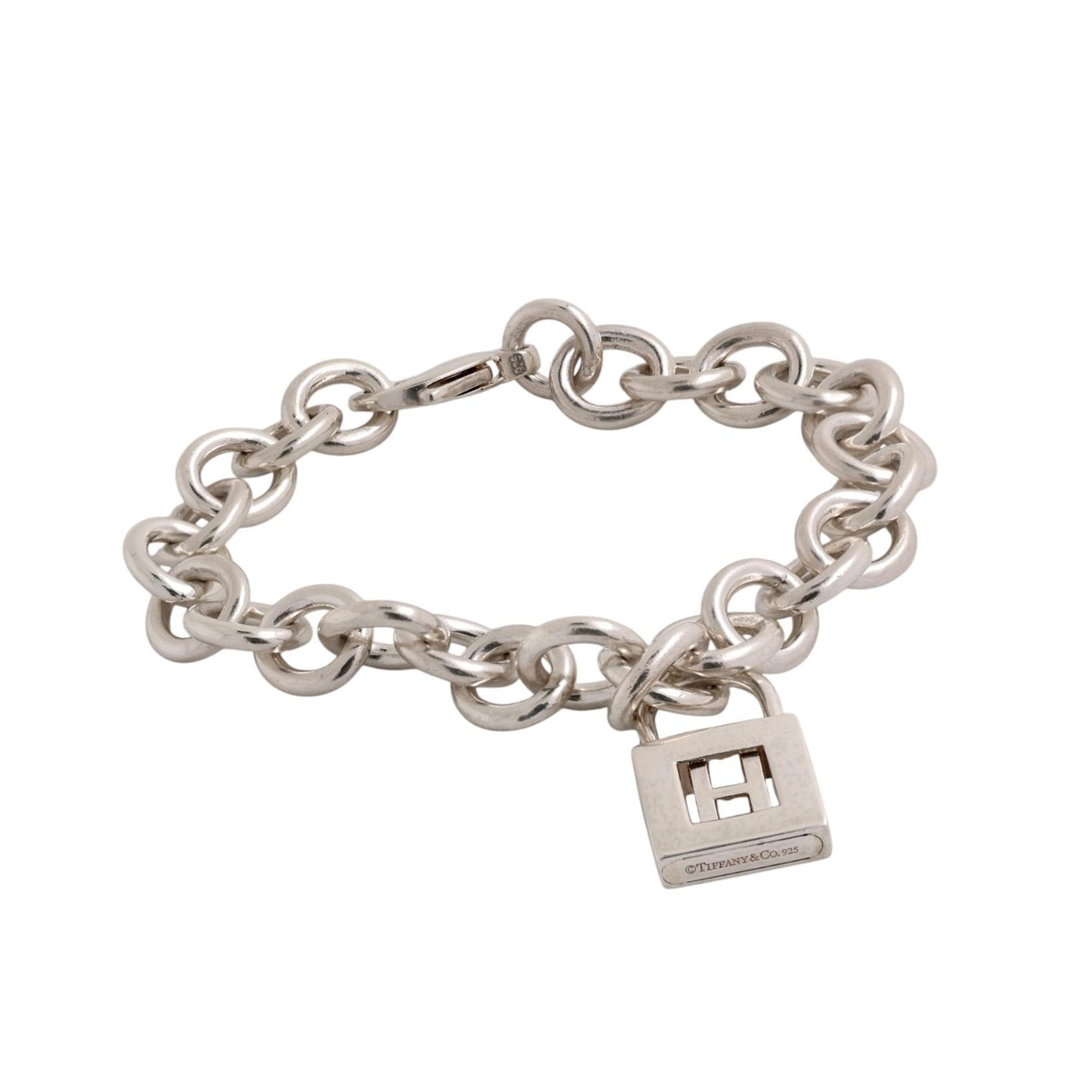 Tiffany & Co. Letter H Padlock Charm Bracelet Sterling Silver 925 7.5"