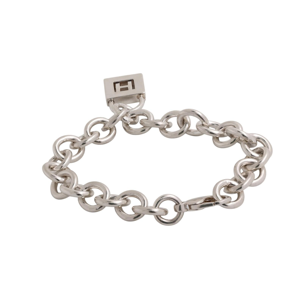 Tiffany & Co. Letter H Padlock Charm Bracelet Sterling Silver 925 7.5"