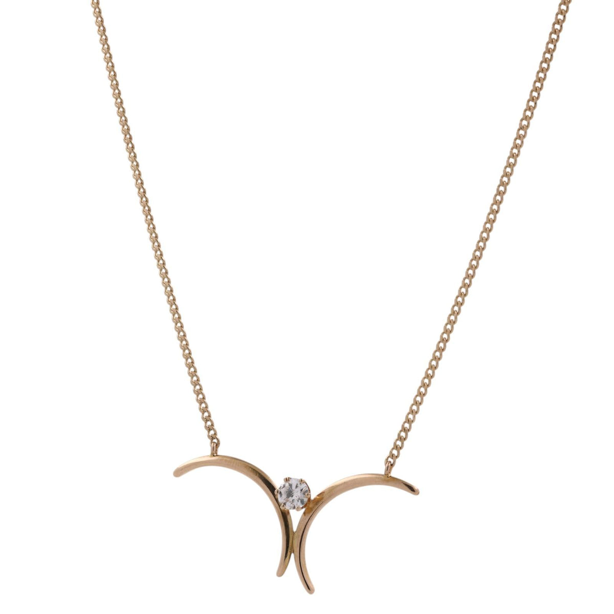 Korifidis Diamond Double Crescent Necklace 14K Yellow Gold 0.45 CT 18" Vintage