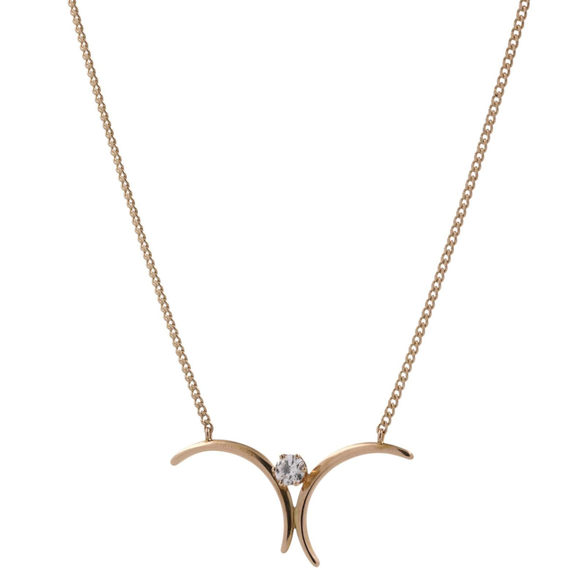 Korifidis Diamond Double Crescent Necklace 14K Yellow Gold 0.45 CT 18" Vintage