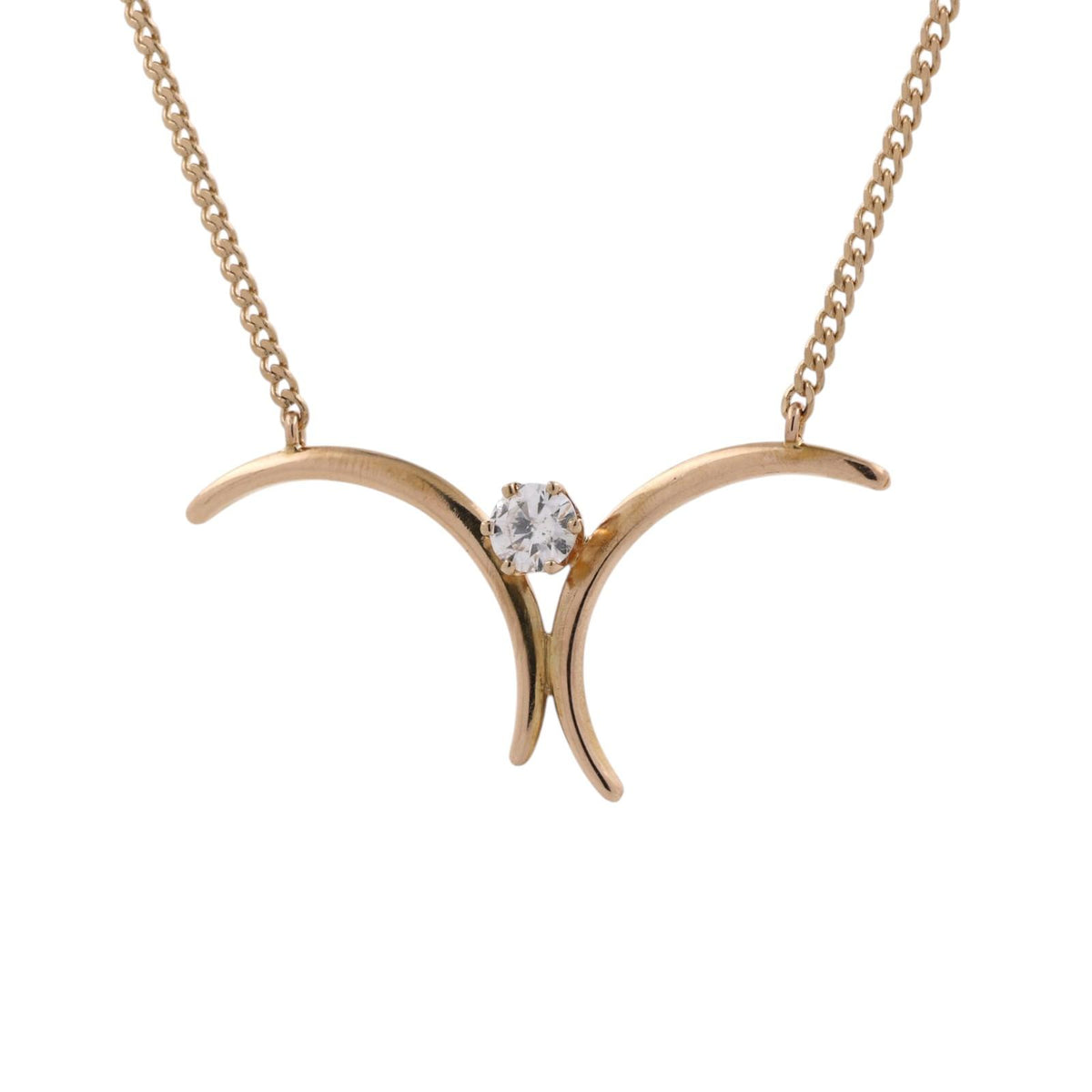 Korifidis Diamond Double Crescent Necklace 14K Yellow Gold 0.45 CT 18" Vintage