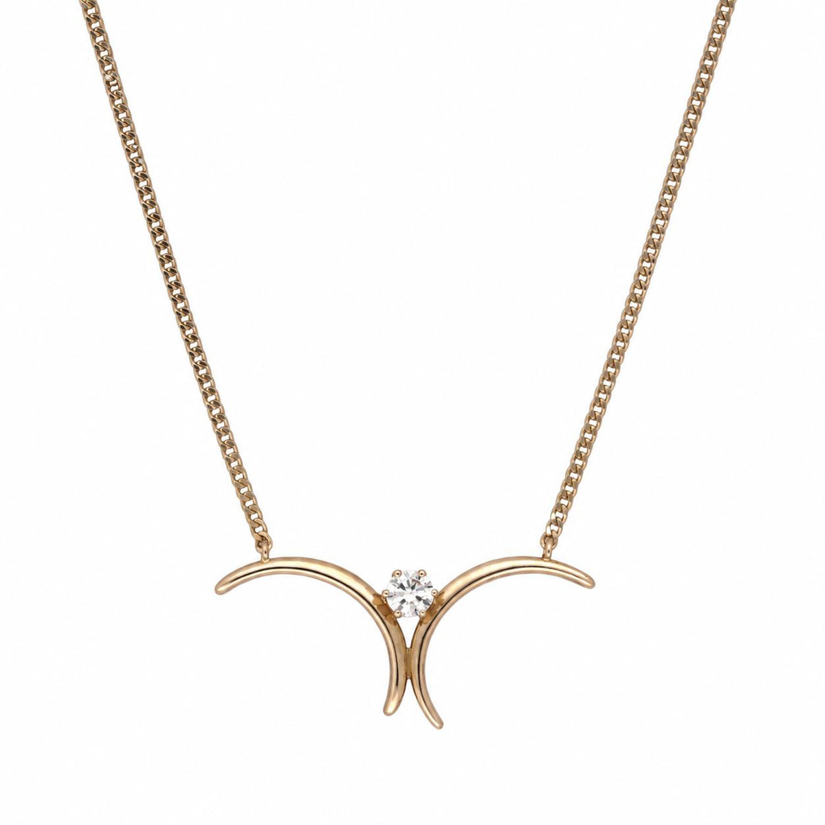 Korifidis Diamond Double Crescent Necklace 14K Yellow Gold 0.45 CT 18" Vintage