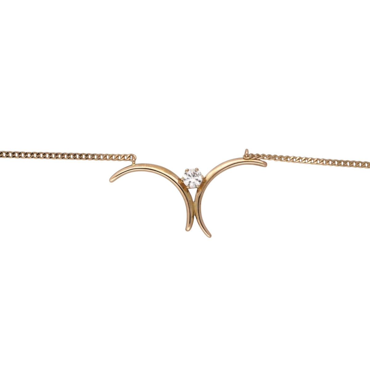 Korifidis Diamond Double Crescent Necklace 14K Yellow Gold 0.45 CT 18" Vintage
