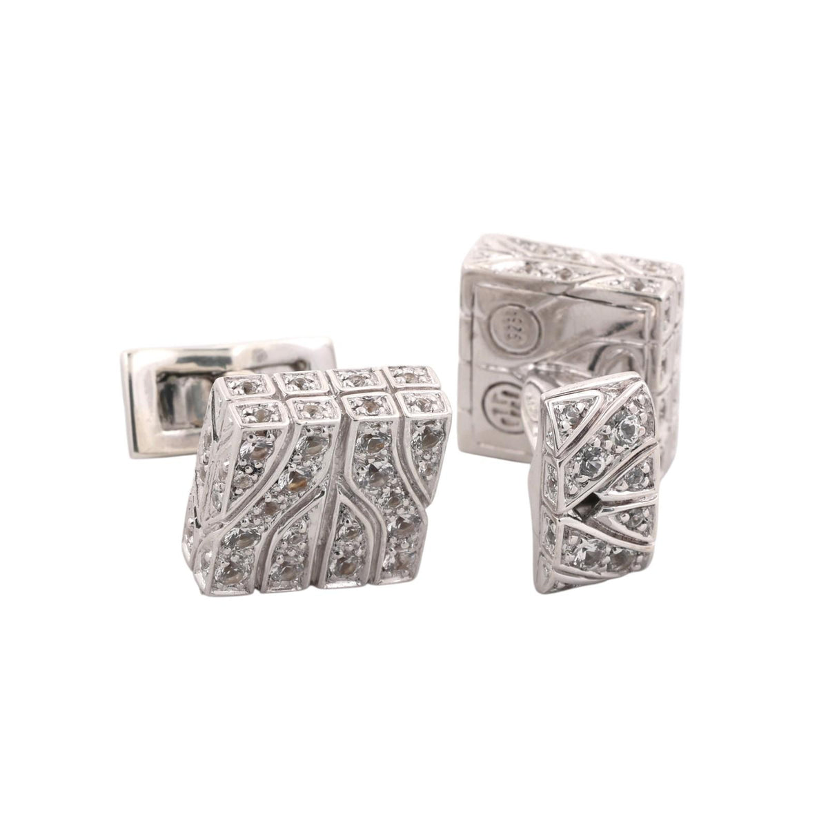 John Hardy Raja White Sapphire Square Cufflinks Sterling Silver 925 Estate