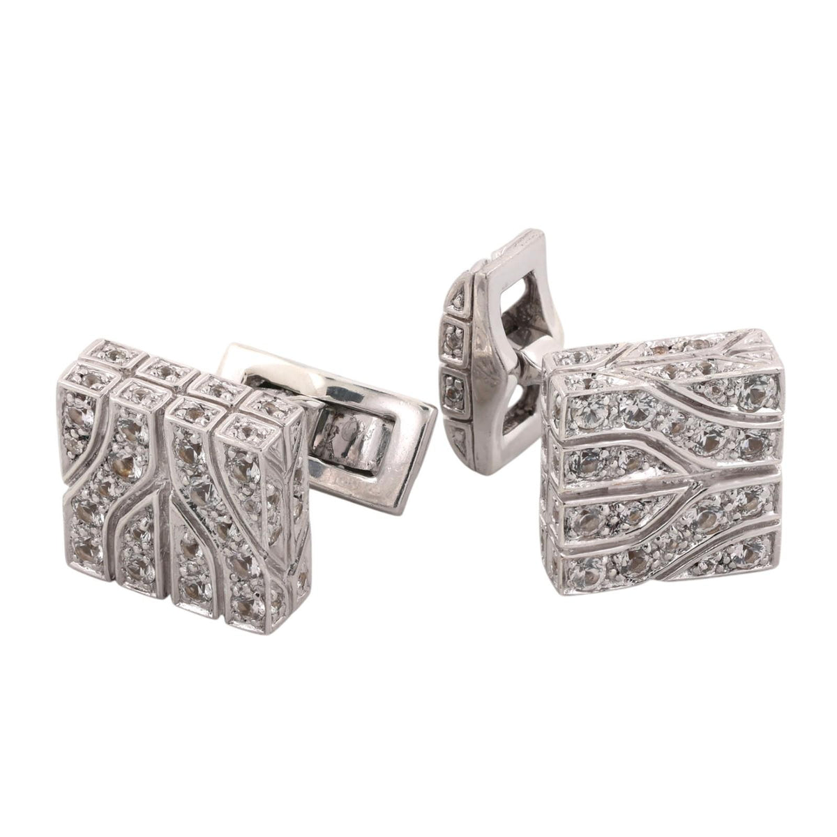 John Hardy Raja White Sapphire Square Cufflinks Sterling Silver 925 Estate
