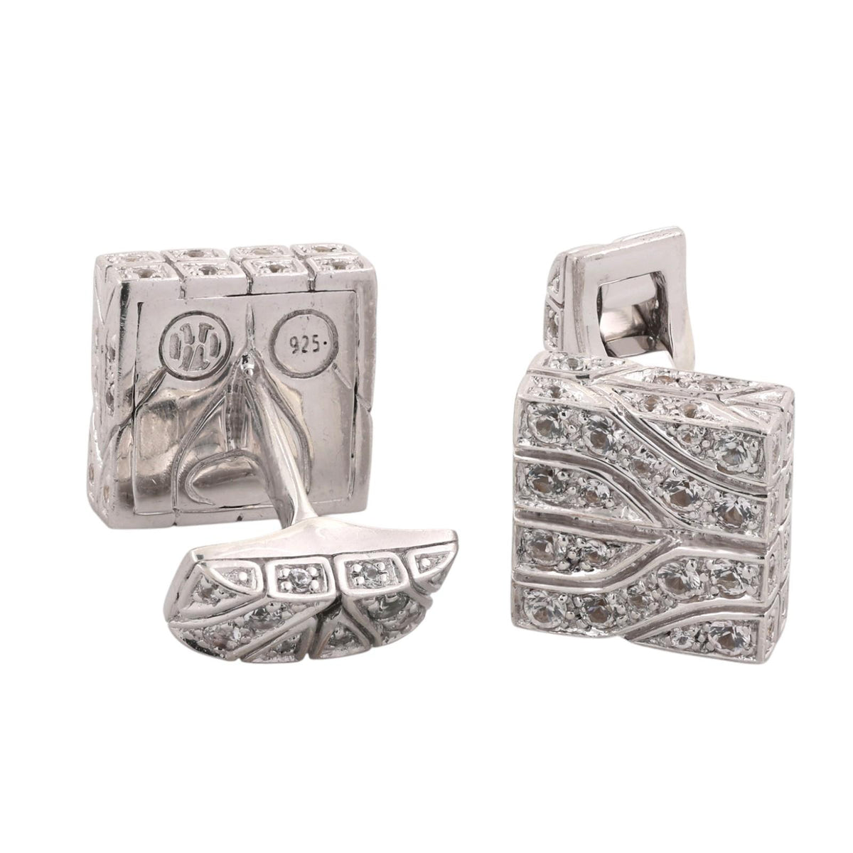 John Hardy Raja White Sapphire Square Cufflinks Sterling Silver 925 Estate