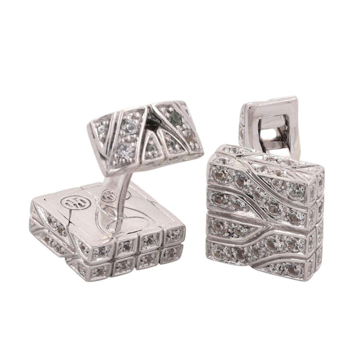 John Hardy Raja White Sapphire Square Cufflinks Sterling Silver 925 Estate