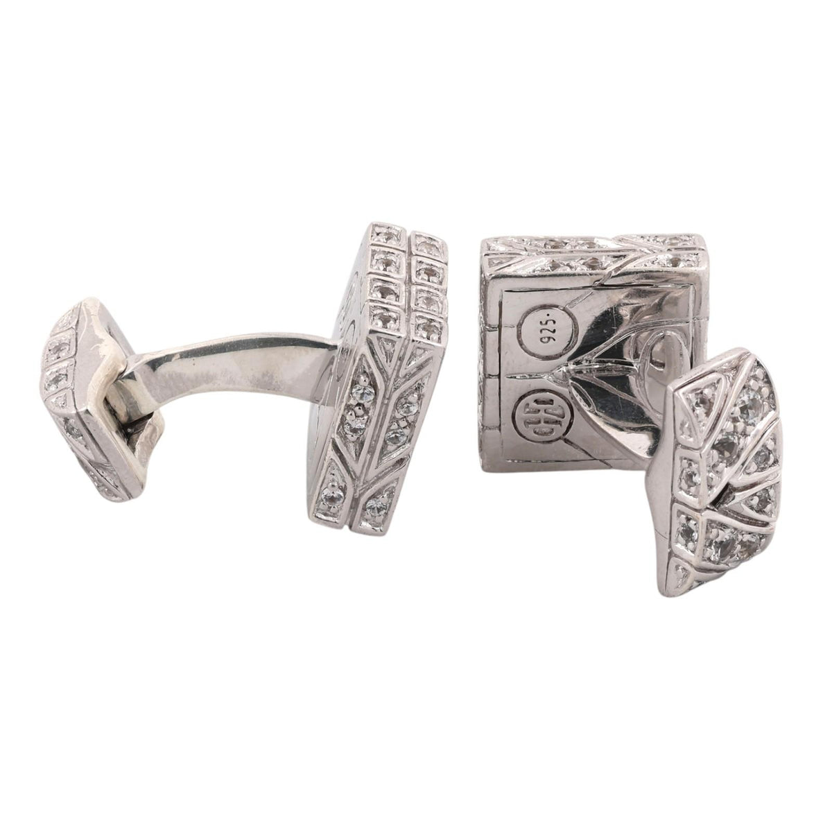 John Hardy Raja White Sapphire Square Cufflinks Sterling Silver 925 Estate
