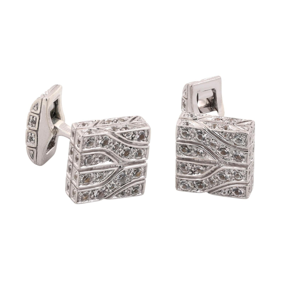 John Hardy Raja White Sapphire Square Cufflinks Sterling Silver 925 Estate