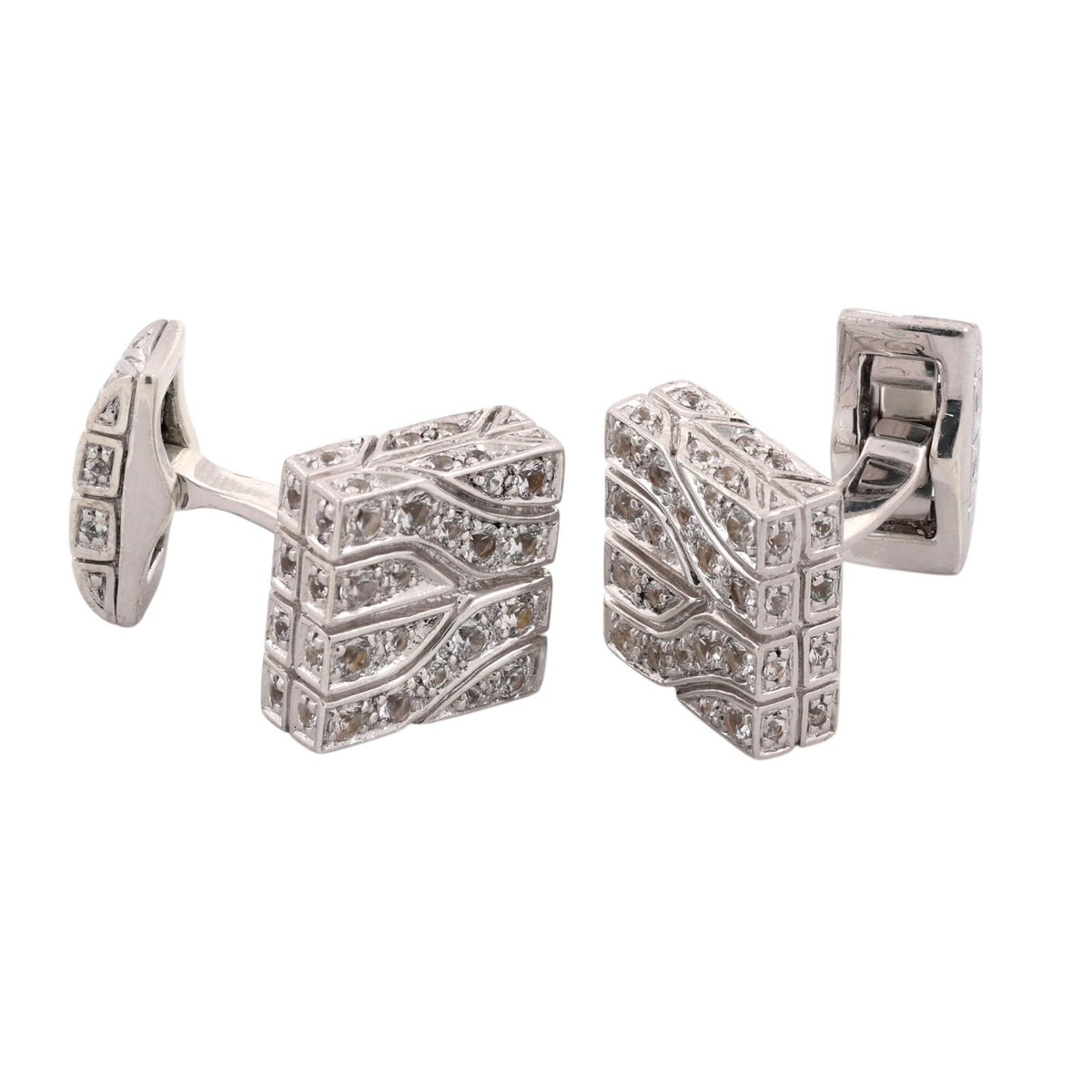 John Hardy Raja White Sapphire Square Cufflinks Sterling Silver 925 Estate