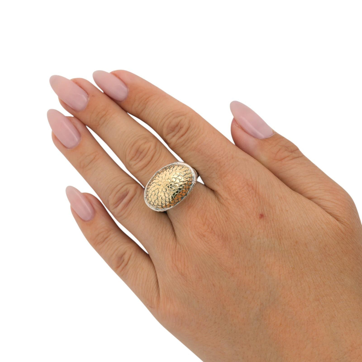 John Hardy Signature Dot Oval Ring Sterling Silver 18K Yellow Gold Size 6.75