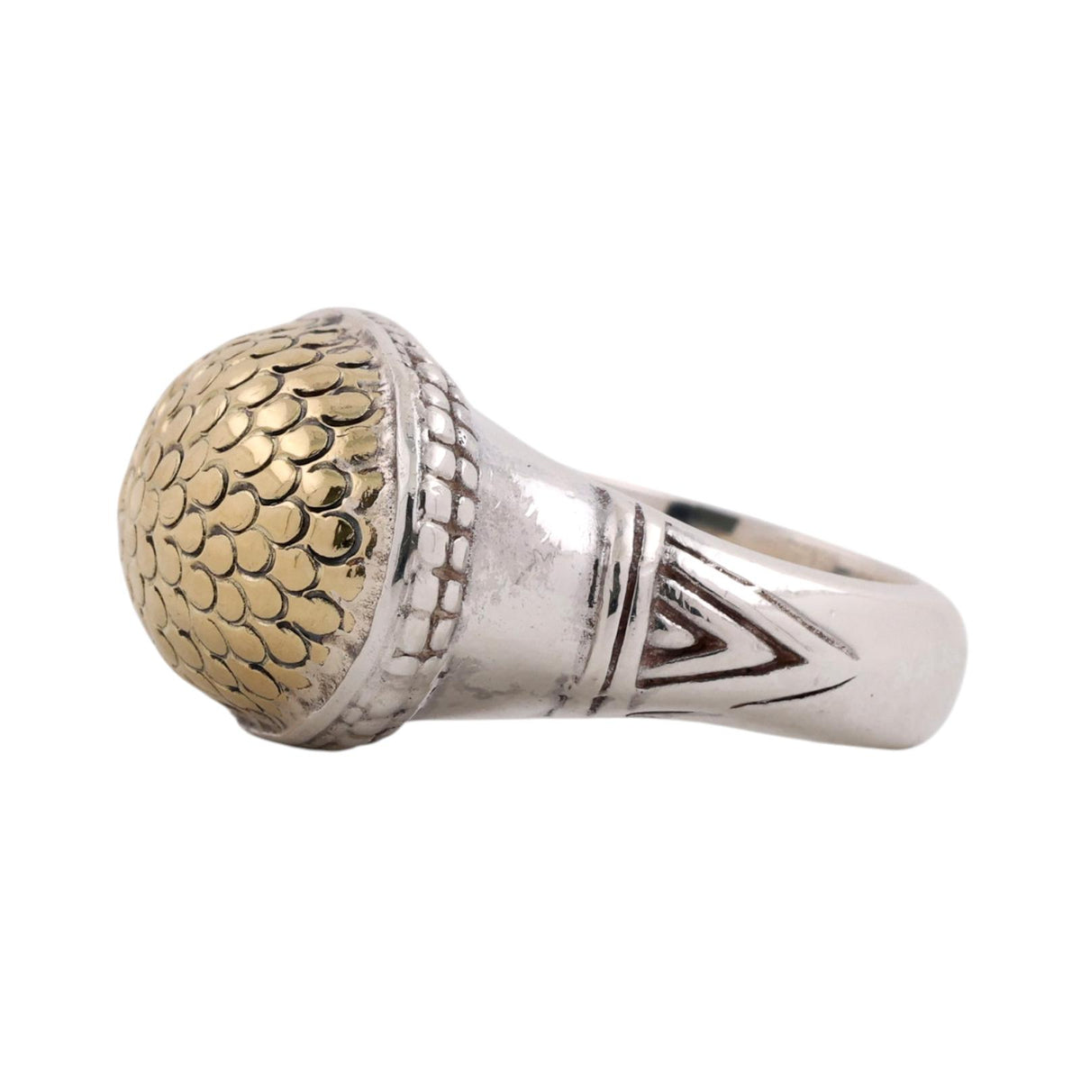 John Hardy Signature Dot Oval Ring Sterling Silver 18K Yellow Gold Size 6.75