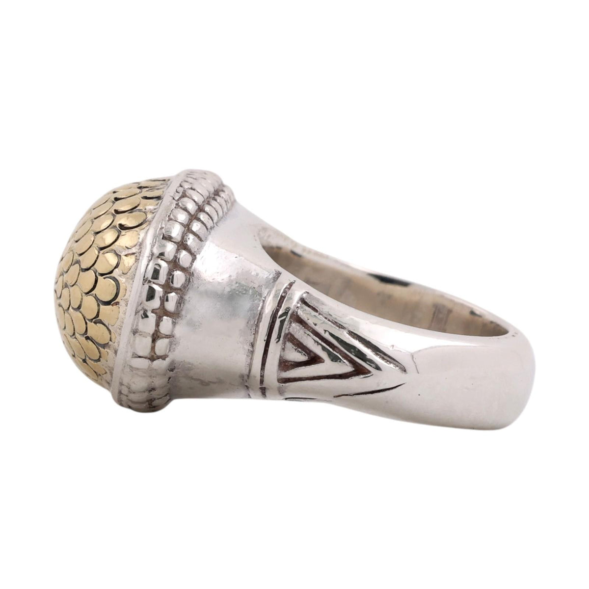 John Hardy Signature Dot Oval Ring Sterling Silver 18K Yellow Gold Size 6.75
