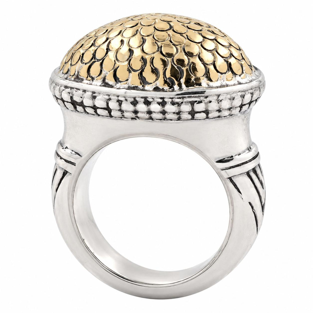 John Hardy Signature Dot Oval Ring Sterling Silver 18K Yellow Gold Size 6.75