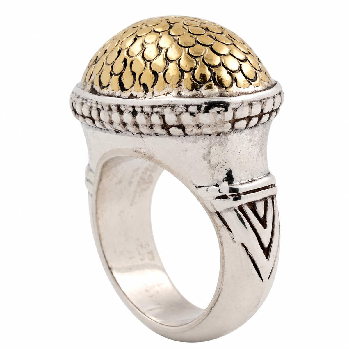 John Hardy Signature Dot Oval Ring Sterling Silver 18K Yellow Gold Size 6.75