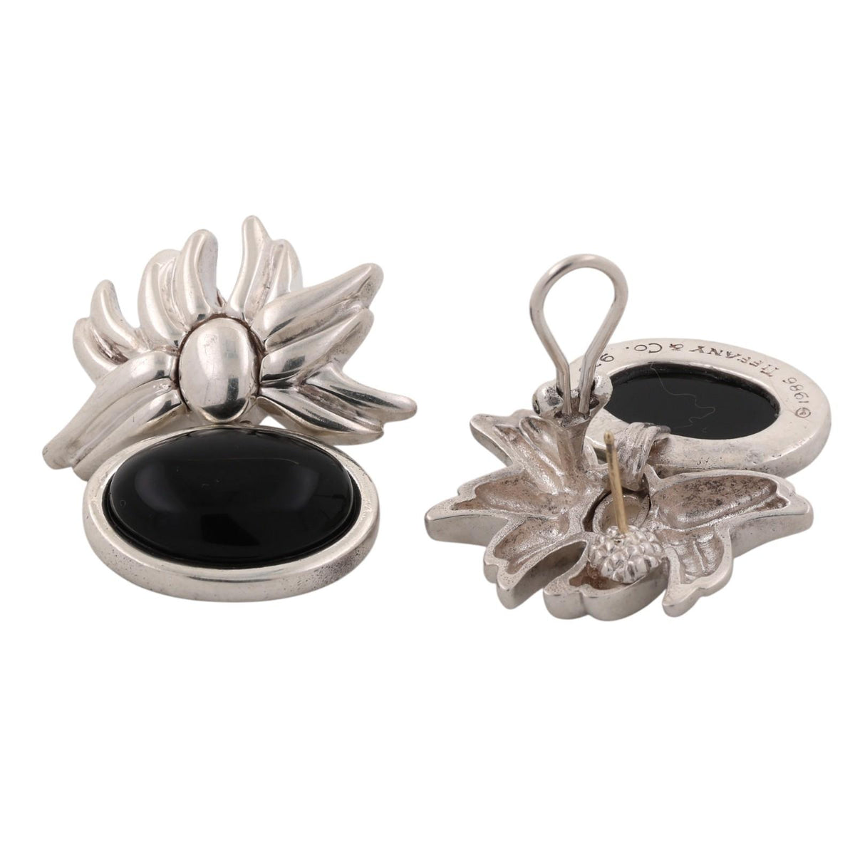 Tiffany & Co. 1986 Onyx Flower Dangle Earrings Sterling Silver 925 Rare