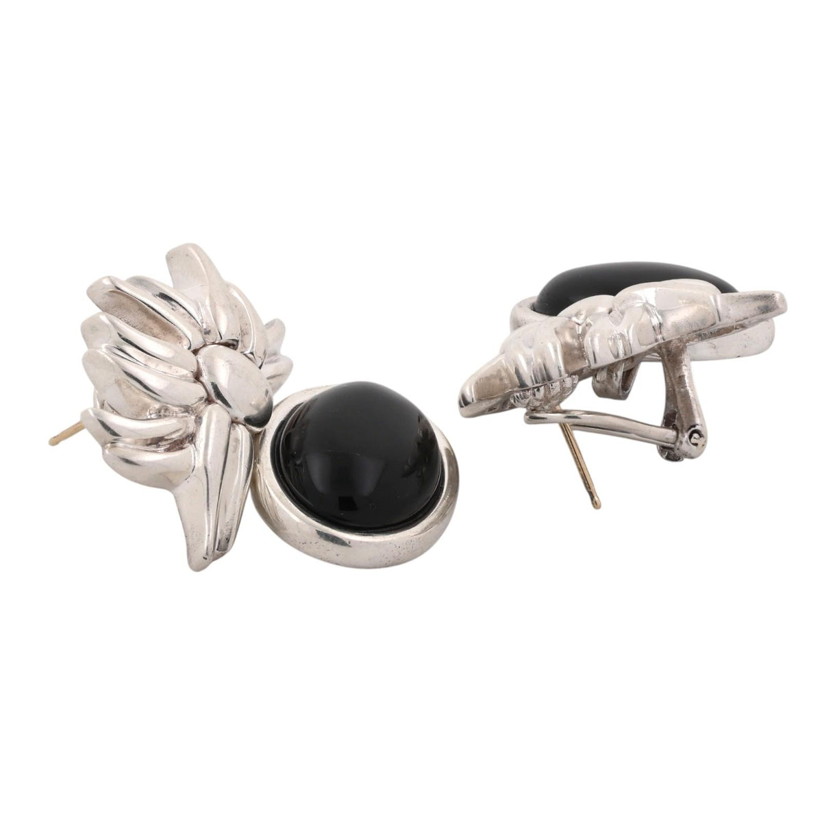 Tiffany & Co. 1986 Onyx Flower Dangle Earrings Sterling Silver 925 Rare