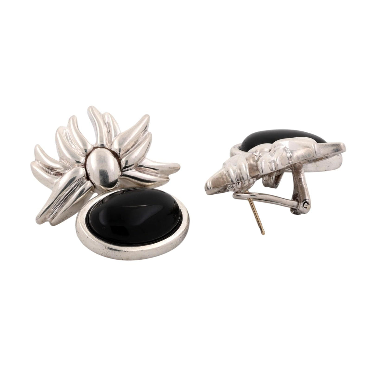 Tiffany & Co. 1986 Onyx Flower Dangle Earrings Sterling Silver 925 Rare