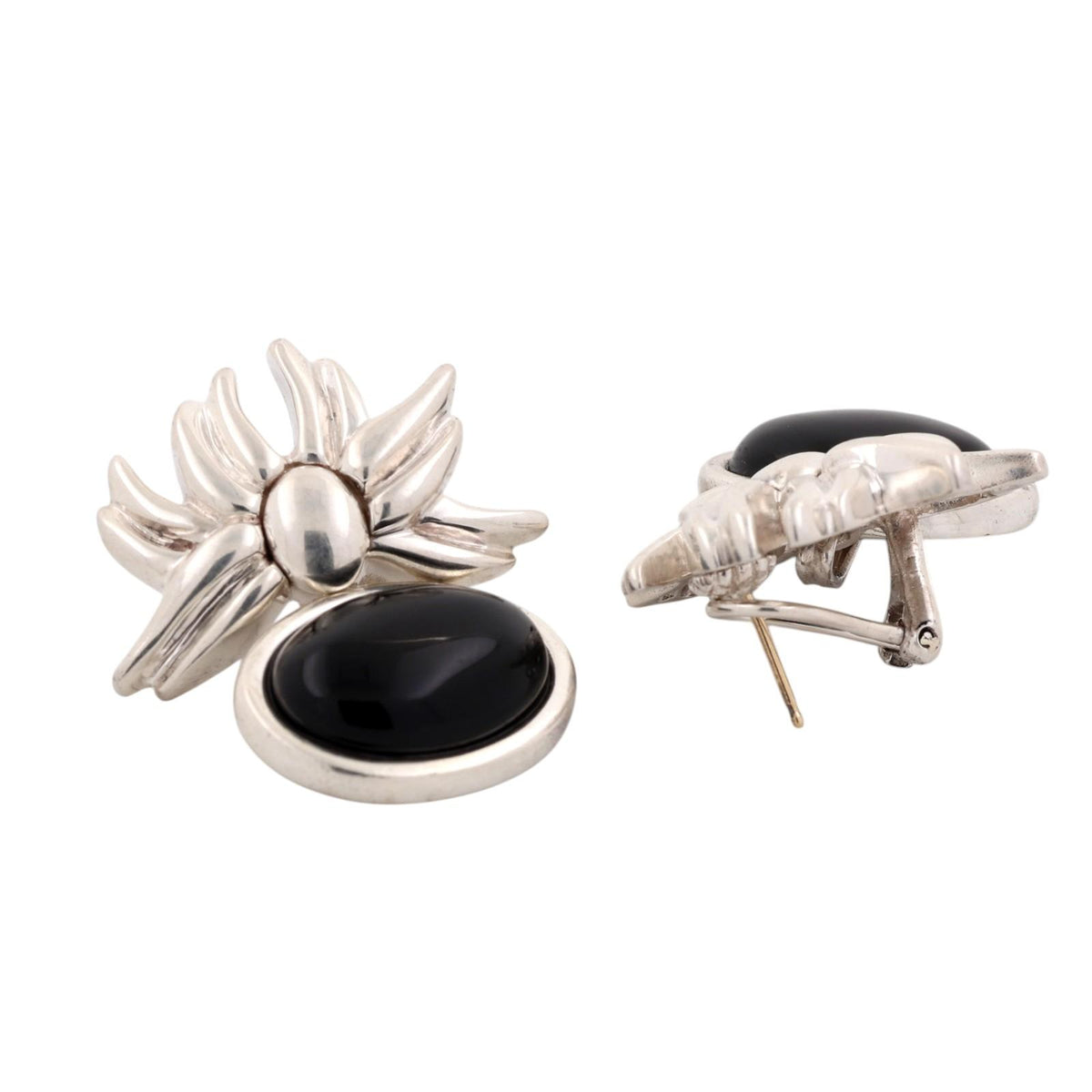 Tiffany & Co. 1986 Onyx Flower Dangle Earrings Sterling Silver 925 Rare