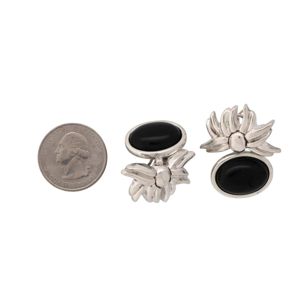 Tiffany & Co. 1986 Onyx Flower Dangle Earrings Sterling Silver 925 Rare