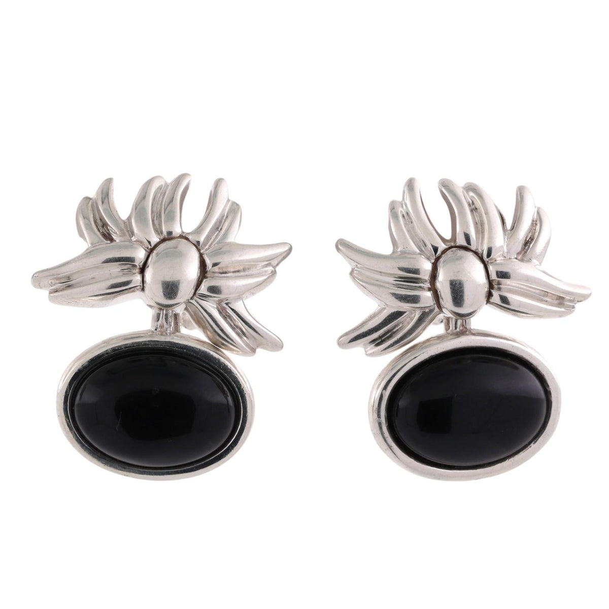 Tiffany & Co. 1986 Onyx Flower Dangle Earrings Sterling Silver 925 Rare