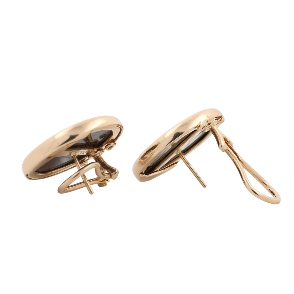 Vintage 14K Yellow Gold Black Onyx Stripe Round Omega Back Earrings 10.2g