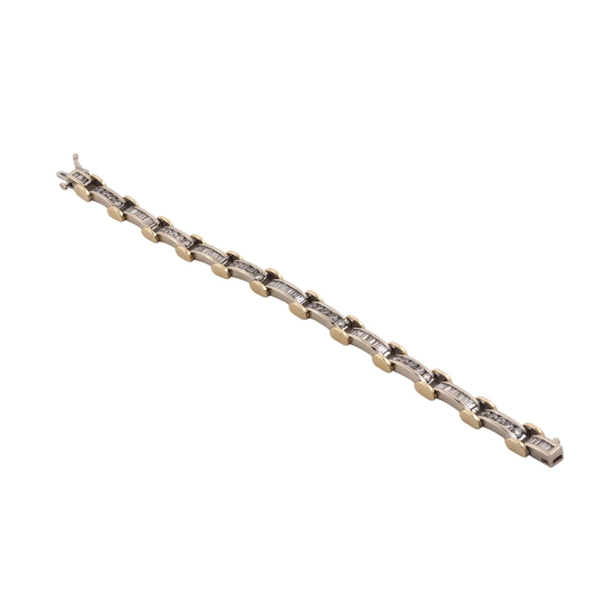 Natural Diamond Link Bracelet 14K Two-Tone Gold 4.00 CTW Round Baguette 7"