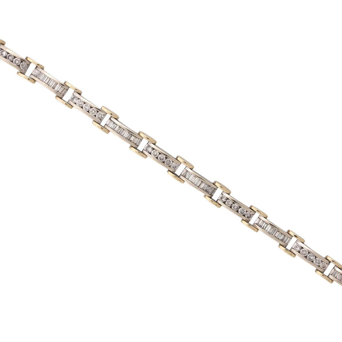 Natural Diamond Link Bracelet 14K Two-Tone Gold 4.00 CTW Round Baguette 7"