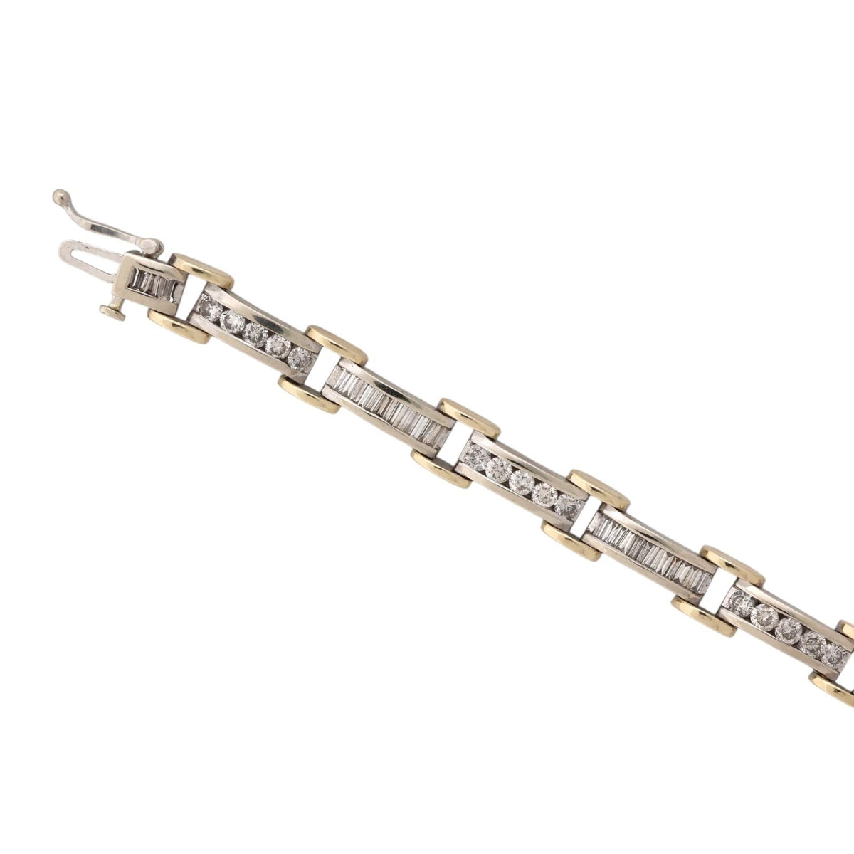 Natural Diamond Link Bracelet 14K Two-Tone Gold 4.00 CTW Round Baguette 7"