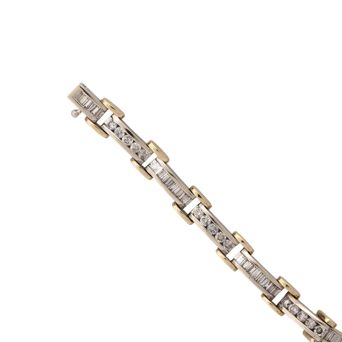 Natural Diamond Link Bracelet 14K Two-Tone Gold 4.00 CTW Round Baguette 7"