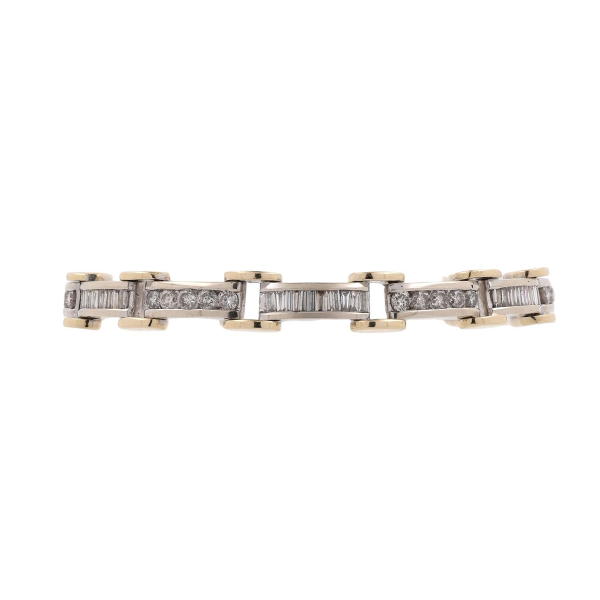 Natural Diamond Link Bracelet 14K Two-Tone Gold 4.00 CTW Round Baguette 7"