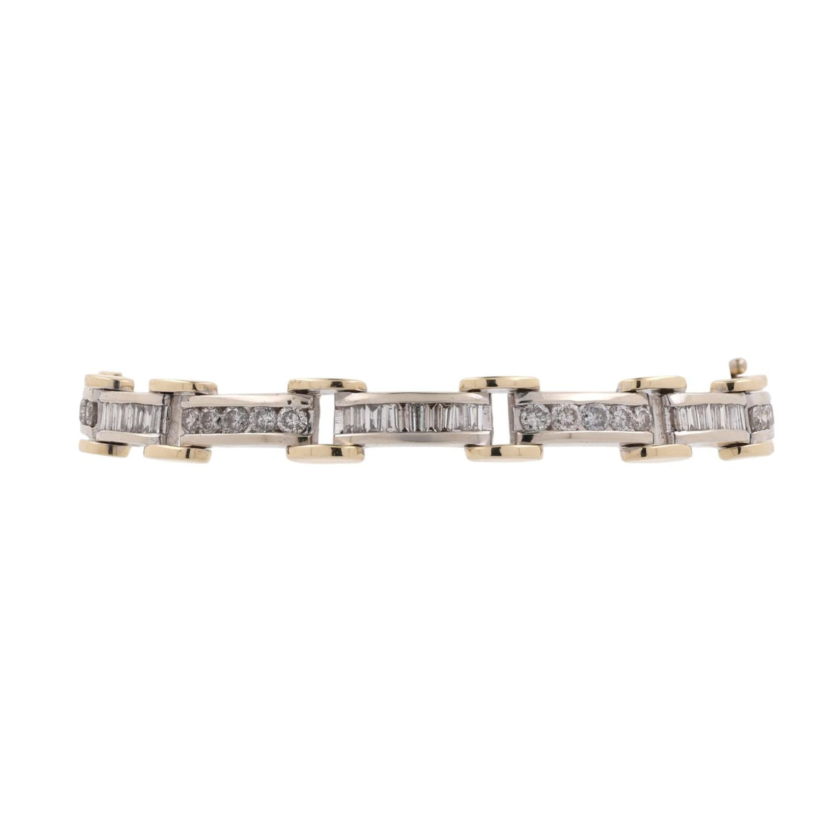 Natural Diamond Link Bracelet 14K Two-Tone Gold 4.00 CTW Round Baguette 7"