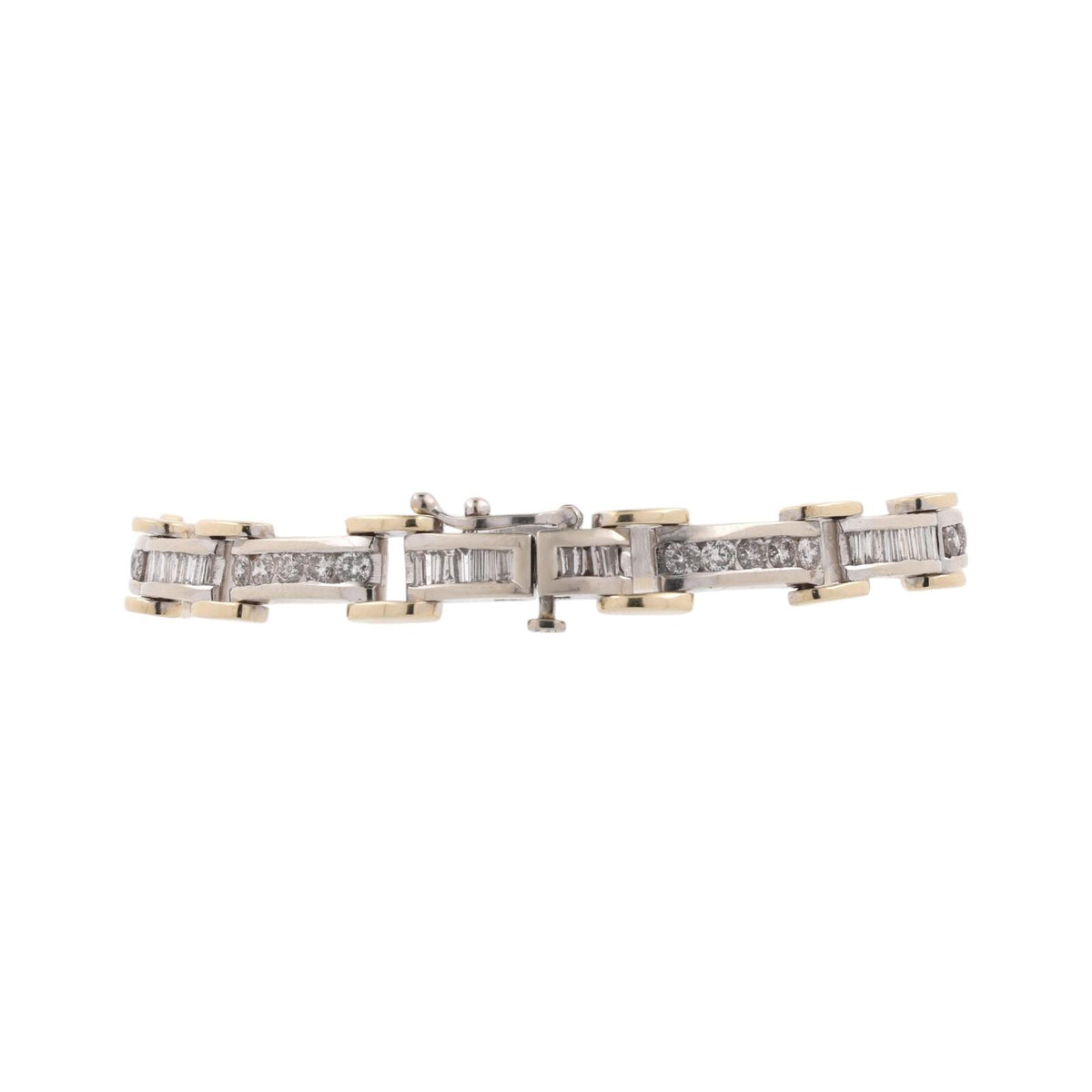 Natural Diamond Link Bracelet 14K Two-Tone Gold 4.00 CTW Round Baguette 7"