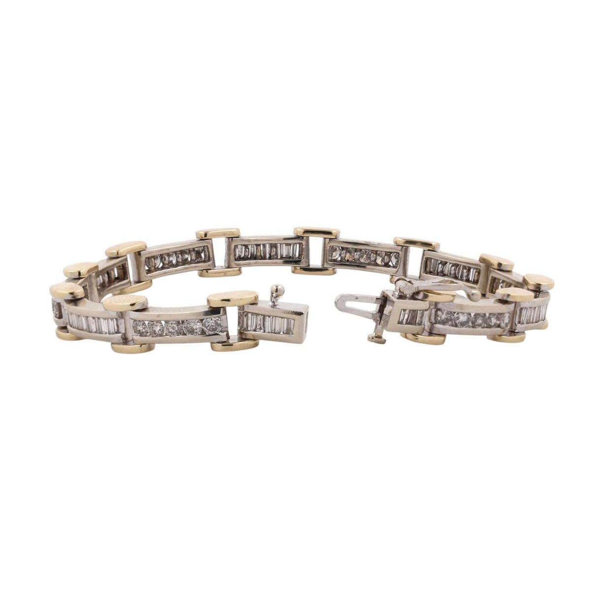 Natural Diamond Link Bracelet 14K Two-Tone Gold 4.00 CTW Round Baguette 7"