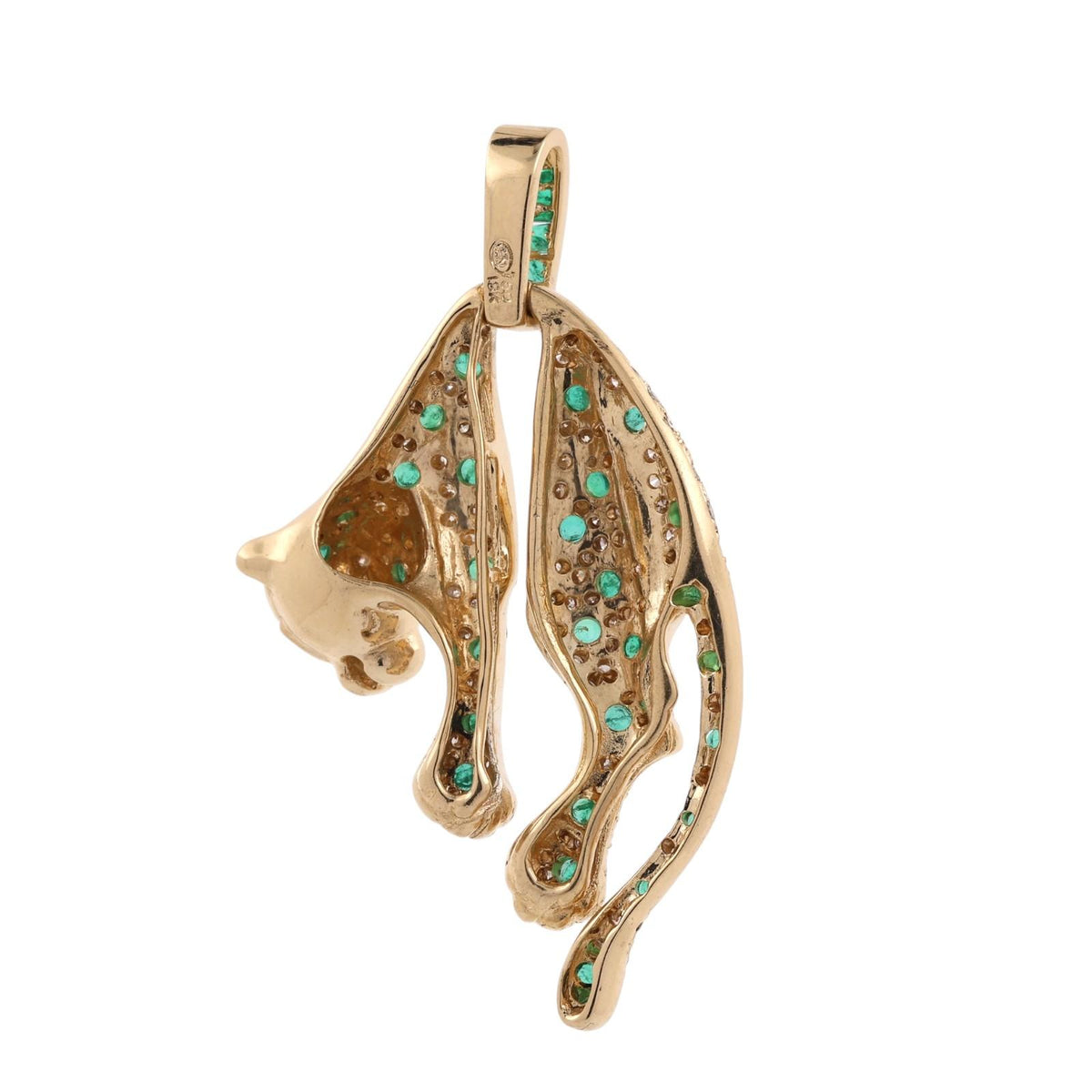 18K Yellow Gold Emerald Diamond Panther Pendant 2.37 CTW 17.5g Estate