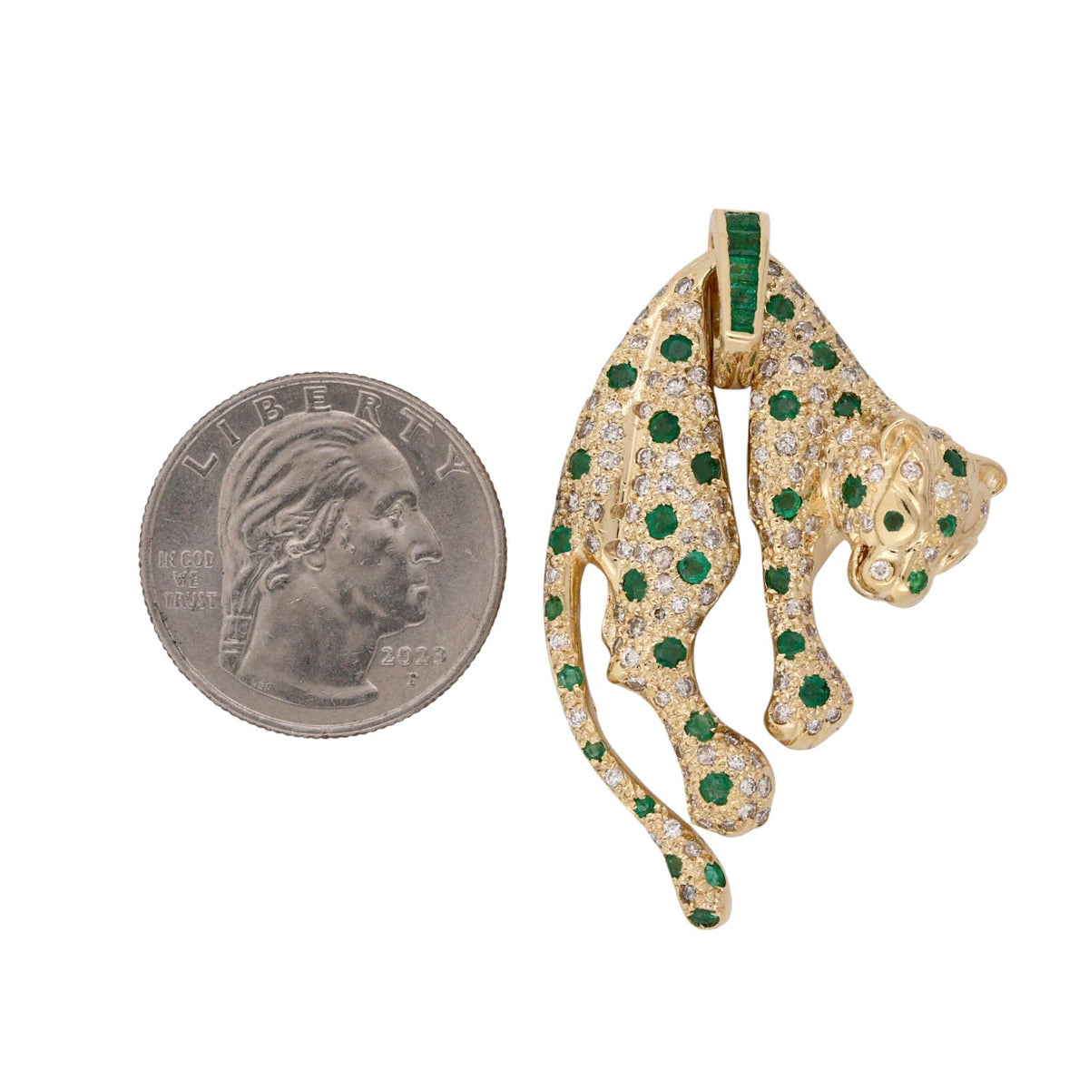 18K Yellow Gold Emerald Diamond Panther Pendant 2.37 CTW 17.5g Estate